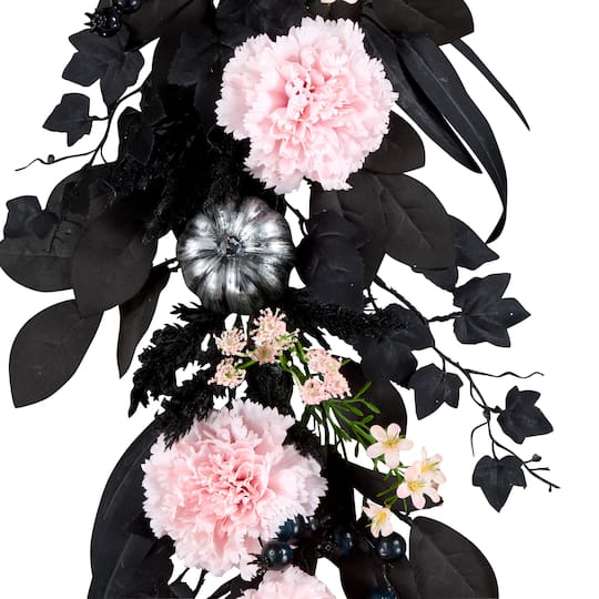 National Tree Company; 6ft. Pretty Morbid Pink Carnation Halloween Garland; Category:Halloween Garland; Image:1